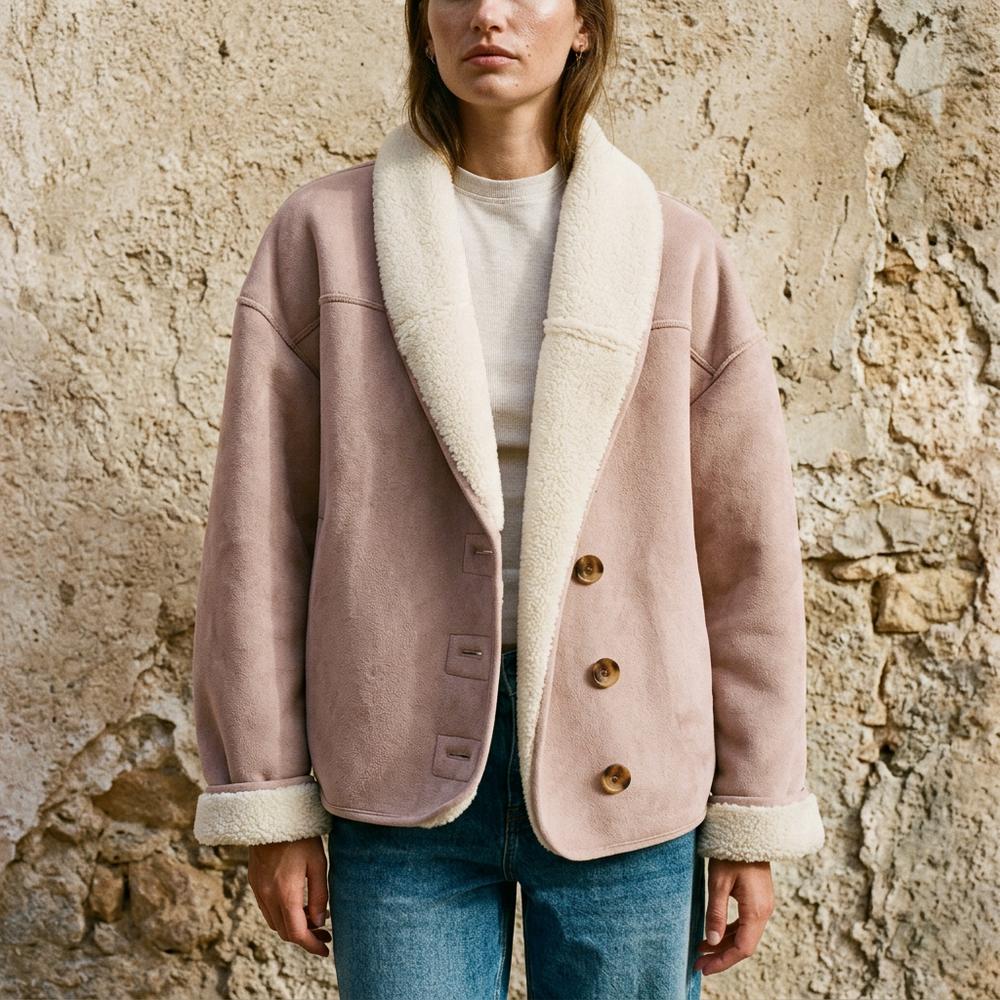 Lederjacken Outlet24 - Rivin | Gefütterte Veloursartige Jacke Damen