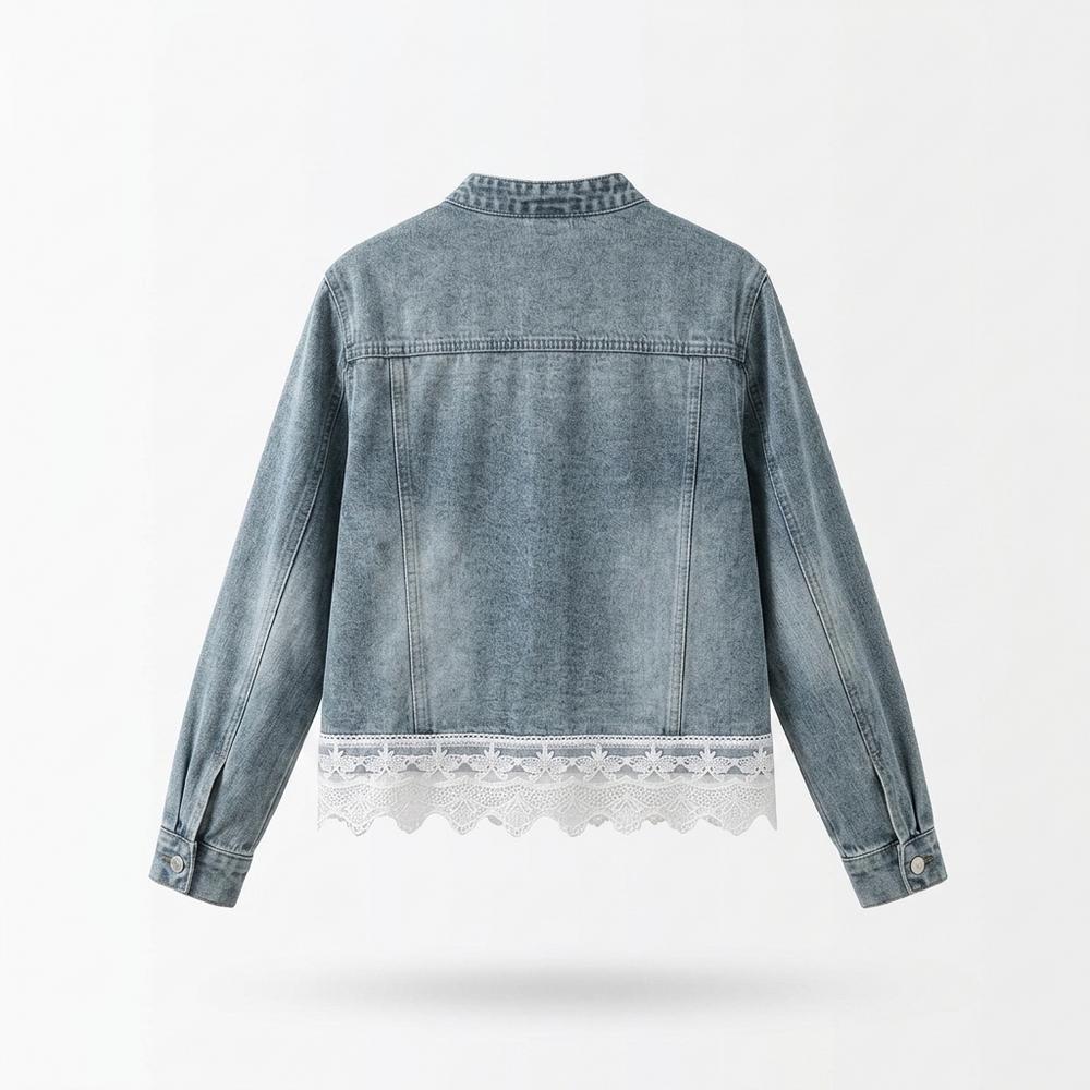 Lederjacken Outlet24 - Vafer | Kragenlos Spitzenbesetzt Jacke Damen