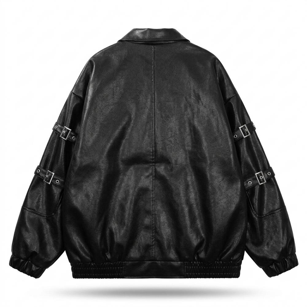 Lederjacken Outlet24 - Almel | Oversized Riemenverziert Lederjacke Unisex