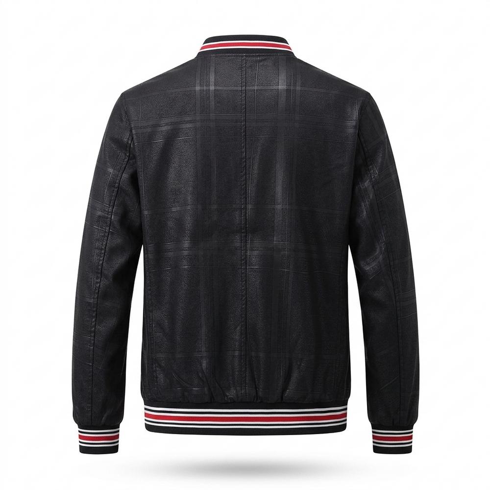 Lederjacken Outlet24 - Rodom | Karierte Gerippte Lederjacke Herren