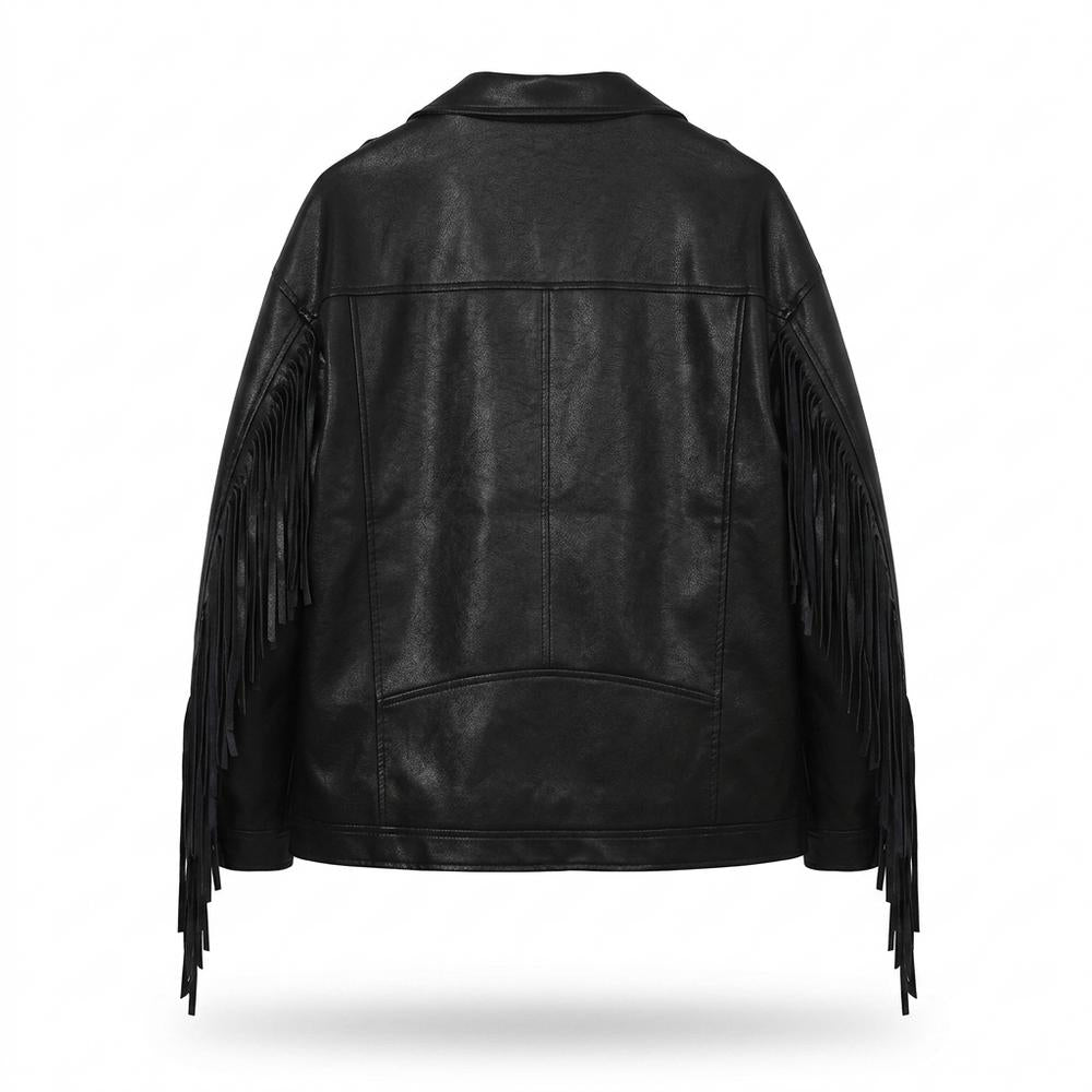 Lederjacken Outlet24 - Aldan | Fransenbesetzt Asymmetrisch Lederjacke Unisex