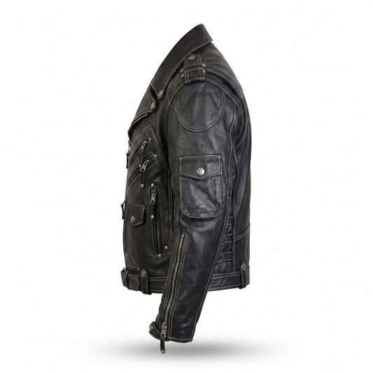 Lederjacken Outlet24 - Zarak | Kontrastgesteppt Multipocket Lederjacke Herren