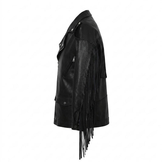 Lederjacken Outlet24 - Aldan | Fransenbesetzt Asymmetrisch Lederjacke Unisex