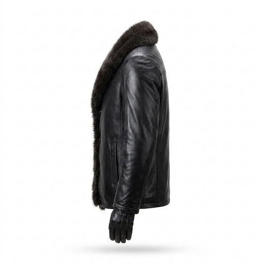 Lederjacken Outlet24 - Vahok | Pelzbesetzt Geknöpft Lederjacke Herren