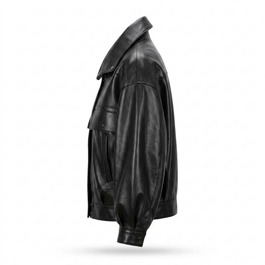 Lederjacken Outlet24 - Zelid | Weit Geschnittene Blousonartige Lederjacke Unisex
