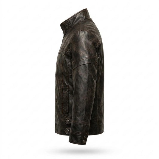 Lederjacken Outlet24 - Mefiv | Strukturiert Mit Stehkragen Lederjacke Herren