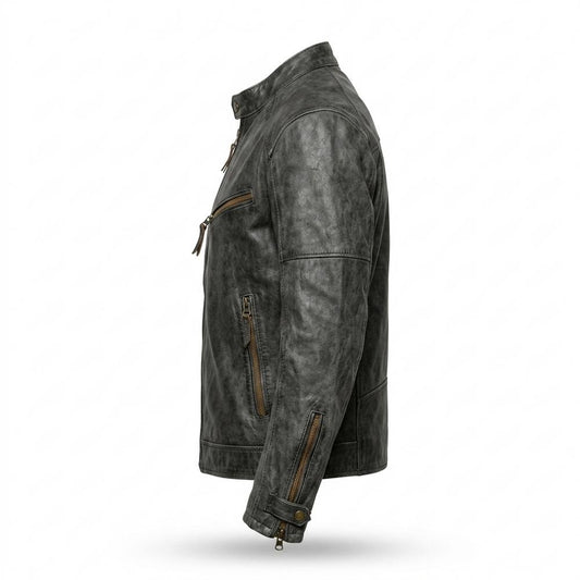 Lederjacken Outlet24 - Taril | Strukturiert Stehkragen Lederjacke Herren