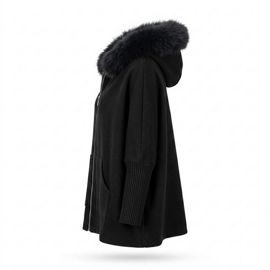 Lederjacken Outlet24 - Aikak | Ponchoartige Fellbesetzte Jacke Damen