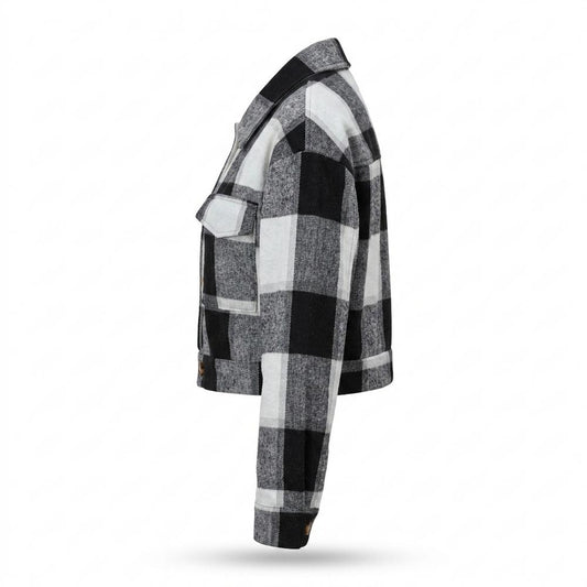Lederjacken Outlet24 - Yigit | Karierte Kurzgeschnittene Jacke Damen