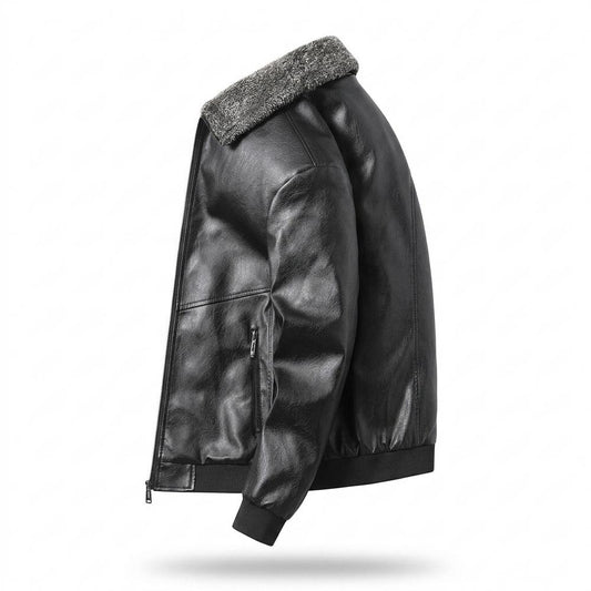 Lederjacken Outlet24 - Ligit | Gefütterte Pelzbesetzte Lederjacke Herren
