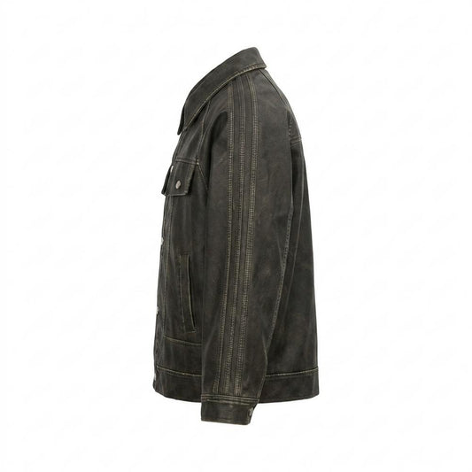 Lederjacken Outlet24 - Vosal | Gewaschene Geknöpfte Lederjacke Unisex