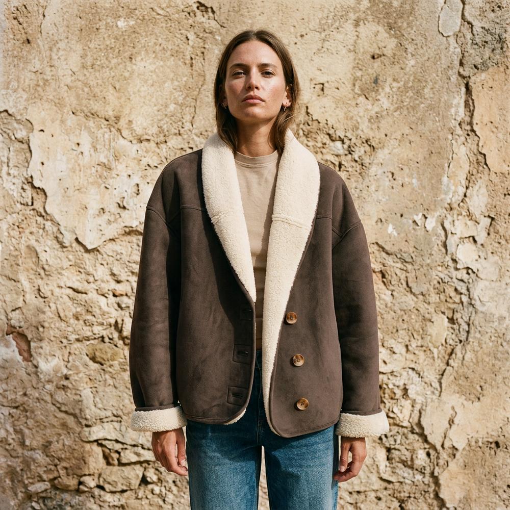 Lederjacken Outlet24 - Rivin | Gefütterte Veloursartige Jacke Damen