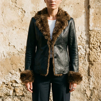 Lederjacken Outlet24 - Tilev | Pelzbesetzte Leder Jacke Damen