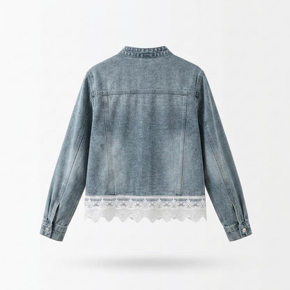 Lederjacken Outlet24 - Vafer | Kragenlos Spitzenbesetzt Jacke Damen