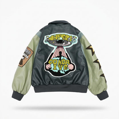 Lederjacken Outlet24 - Eamok | Gepatcht Zweifarbig Lederjacke Unisex