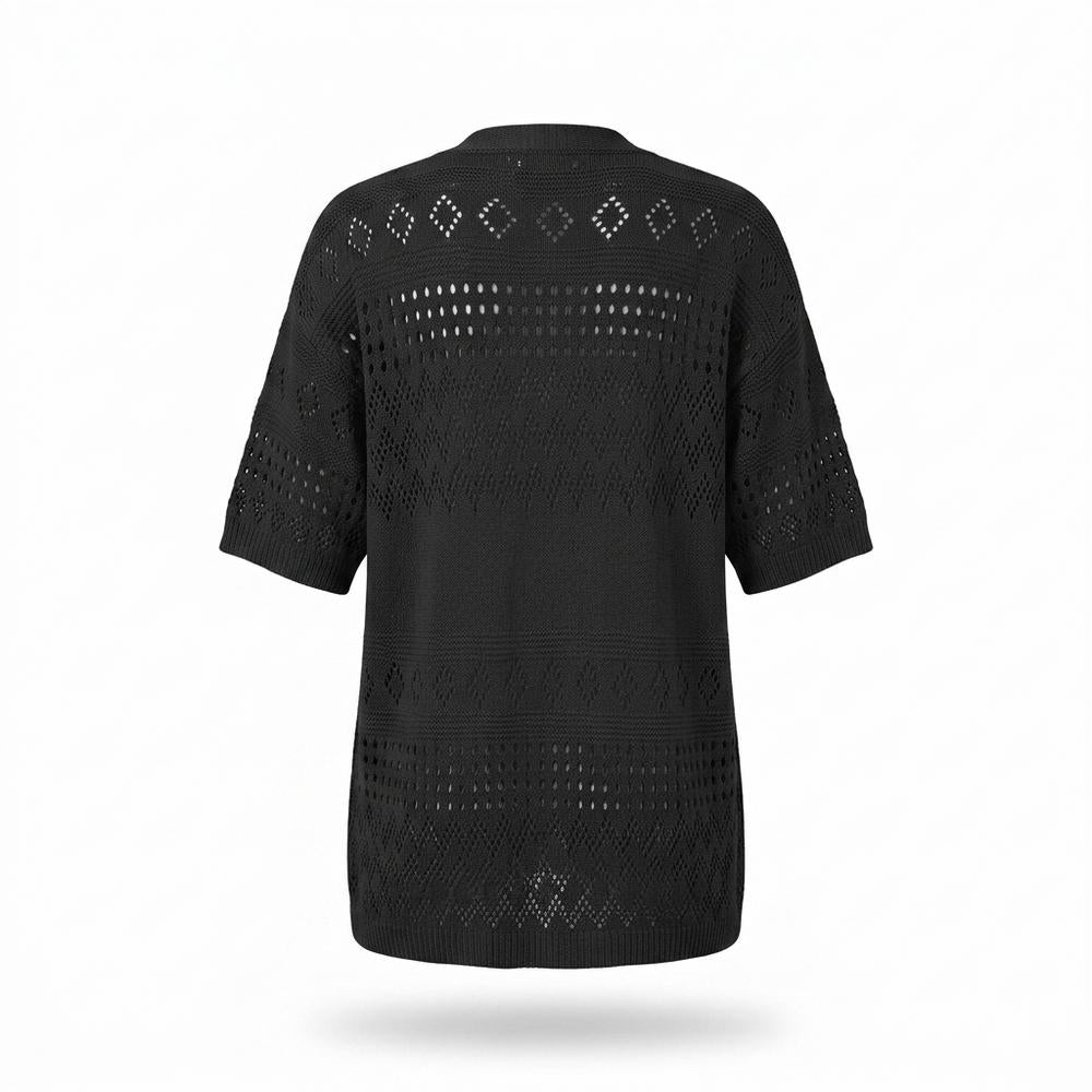 Lederjacken Outlet24 - Mozus | Lochgestrickt Kurzärmlig Cardigan Damen