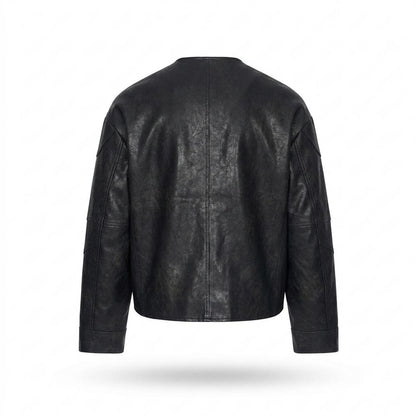 Lederjacken Outlet24 - Rivos | Kragenlose Gesteppte Lederjacke Herren