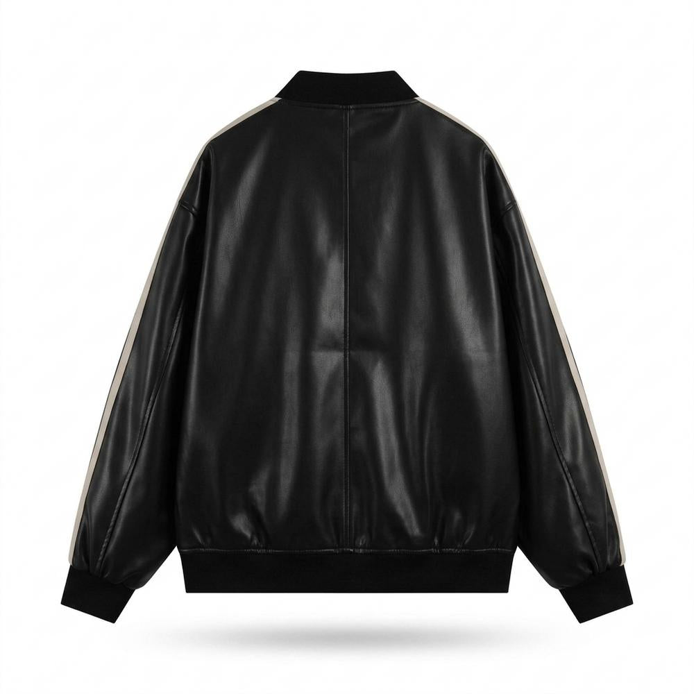 Lederjacken Outlet24 - Yuzel | Glänzend Gestreift Lederjacke Unisex