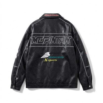 Lederjacken Outlet24 - Dupok | Bestickt Geknöpft Lederjacke Unisex