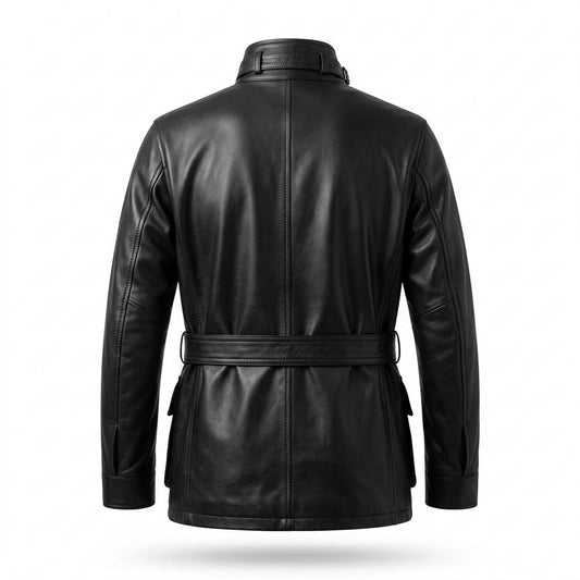 Lederjacken Outlet24 - Aagit | Gegürtelt Geknöpft Lederjacke Herren