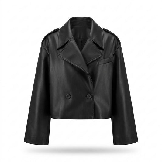 Lederjacken Outlet24 - Cisin | Kurze Zweireihige Lederjacke Damen