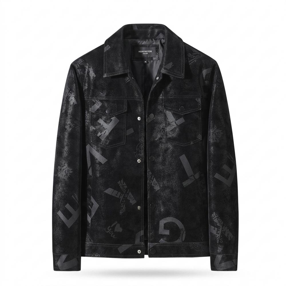 Lederjacken Outlet24 - Muvom | Bedruckt Strukturiert Lederjacke Herren