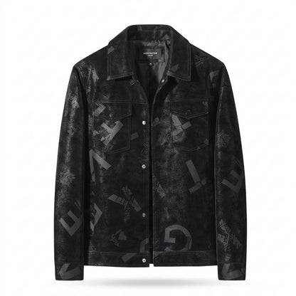 Lederjacken Outlet24 - Muvom | Bedruckt Strukturiert Lederjacke Herren