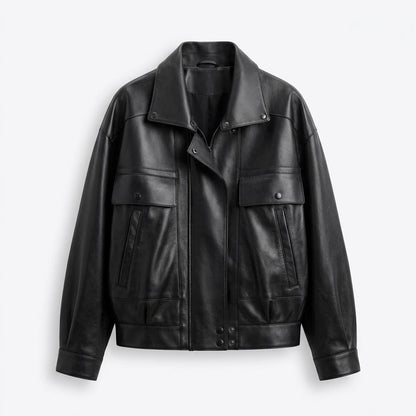 Lederjacken Outlet24 - Zelid | Weit Geschnittene Blousonartige Lederjacke Unisex