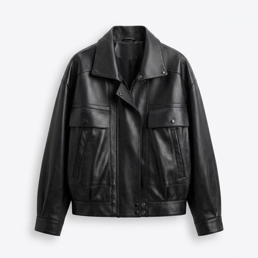 Lederjacken Outlet24 - Zelid | Weit Geschnittene Blousonartige Lederjacke Unisex