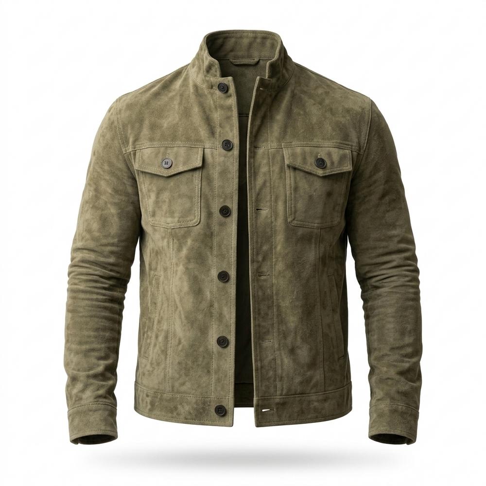 Lederjacken Outlet24 - Yawud | Geknöpft Langärmlig Wildleder-Jacke Herren
