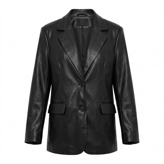 Lederjacken Outlet24 - Yiben | Oversized Langärmlige Lederjacke Damen