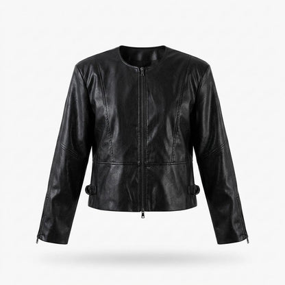 Lederjacken Outlet24 - Eowon | Kragenlos Tailliert Lederjacke Damen