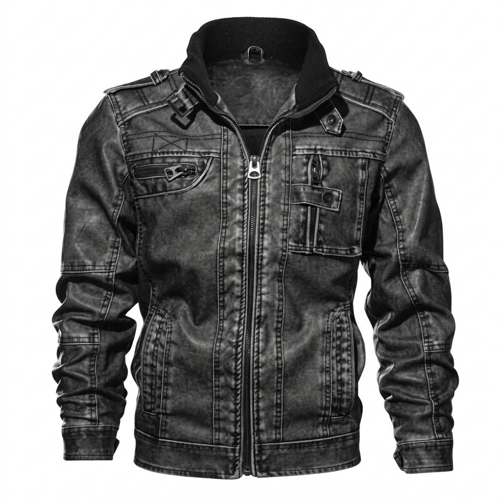 Lederjacken Outlet24 - Zaful | Gewaschen Gefüttert Lederjacke Herren