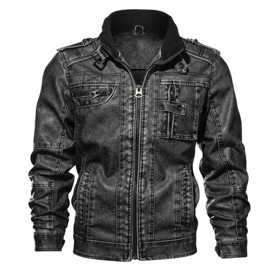 Lederjacken Outlet24 - Zaful | Gewaschen Gefüttert Lederjacke Herren