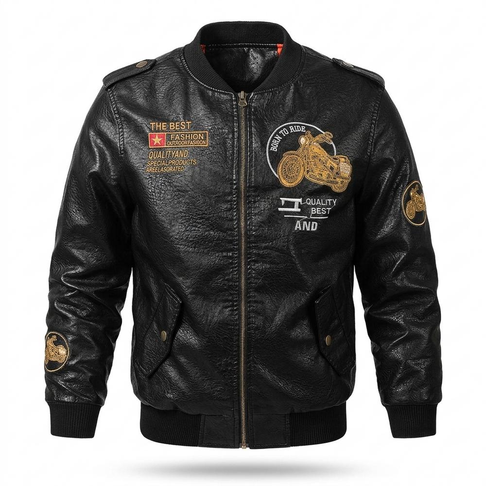 Lederjacken Outlet24 - Kisev | Bestickt Gefüttert Lederjacke Herren