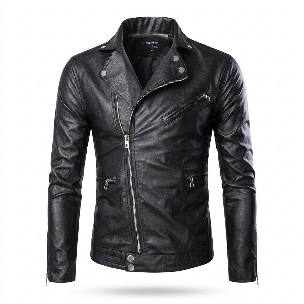 Lederjacken Outlet24 - Eavek | Taillierte Asymmetrische Lederjacke Herren