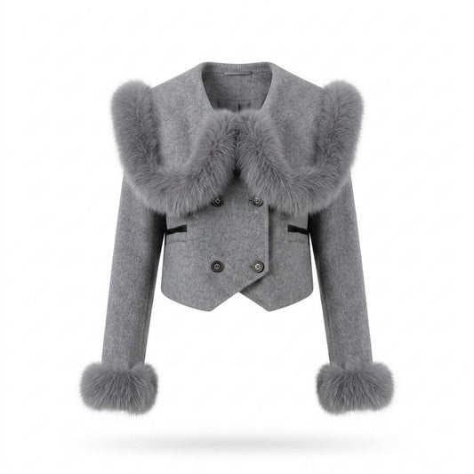 Lederjacken Outlet24 - Zezel | Kurzgeschnittene Pelzbesetzte Jacke Damen