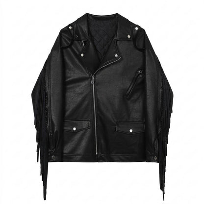 Lederjacken Outlet24 - Aldan | Fransenbesetzt Asymmetrisch Lederjacke Unisex