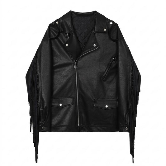 Lederjacken Outlet24 - Aldan | Fransenbesetzt Asymmetrisch Lederjacke Unisex