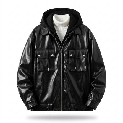 Lederjacken Outlet24 - Lutot | Gefütterte Weit Geschnittene Lederjacke Herren