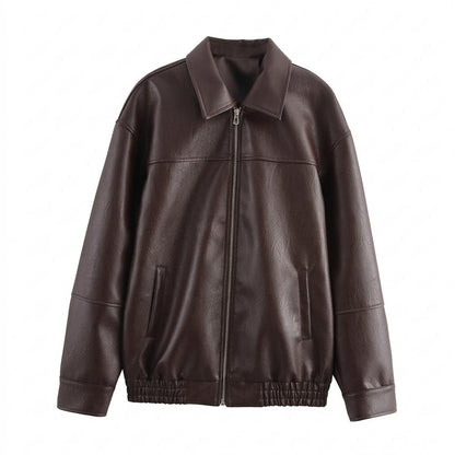 Lederjacken Outlet24 - Yonid | Gefütterte Locker Geschnittene Lederjacke Unisex