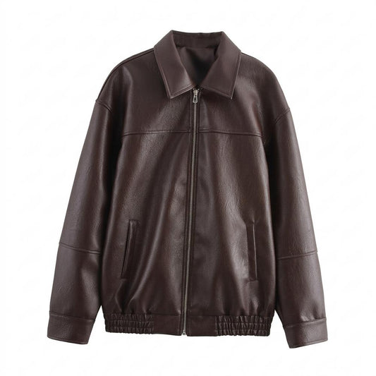 Lederjacken Outlet24 - Yonid | Gefütterte Locker Geschnittene Lederjacke Unisex