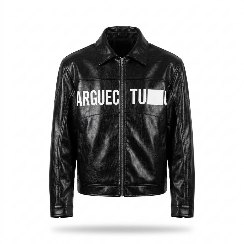Lederjacken Outlet24 - Lawen | Bedruckte Strukturierte Lederjacke Unisex