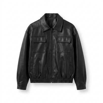 Lederjacken Outlet24 - Cafuk | Gefütterte Locker Geschnittene Lederjacke Unisex