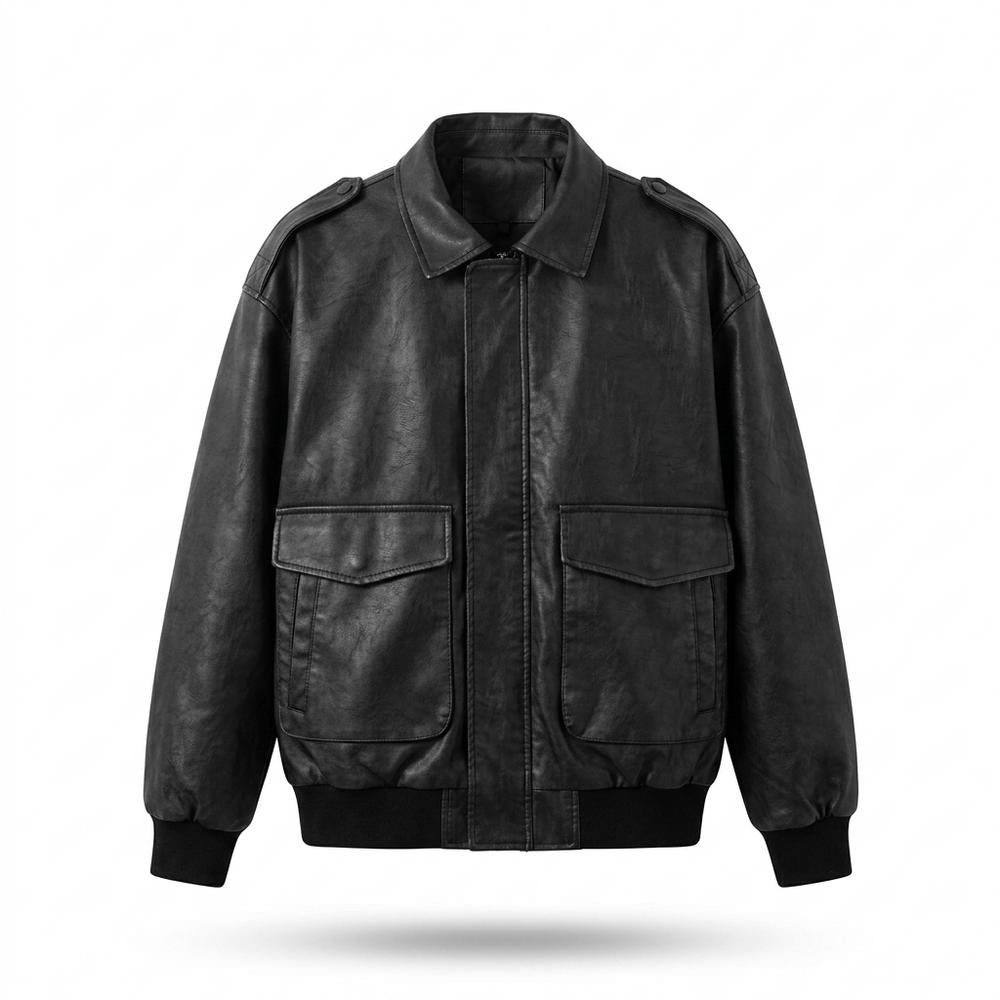Lederjacken Outlet24 - Vevan | Gefütterte Gerippte Lederjacke Herren
