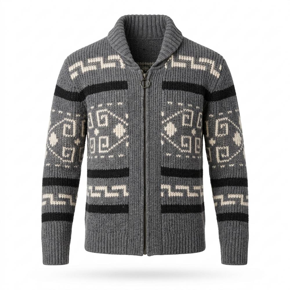 Lederjacken Outlet24 - Dogem | Gemustert Gestrickt Strickjacke Herren