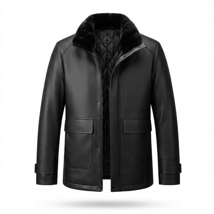 Lederjacken Outlet24 - Vufod | Gefütterte Geknöpfte Lederjacke Herren