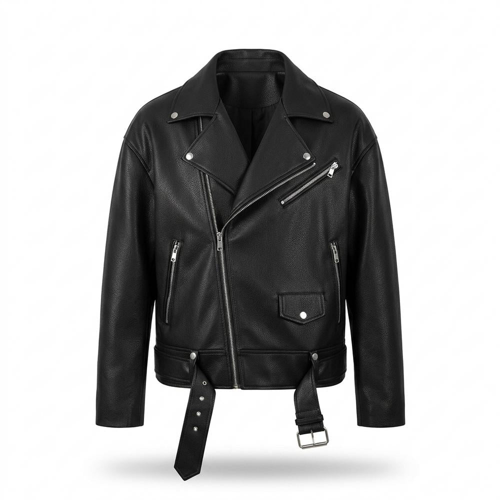 Lederjacken Outlet24 - Aomon | Asymmetrische Gegürtelte Lederjacke Unisex