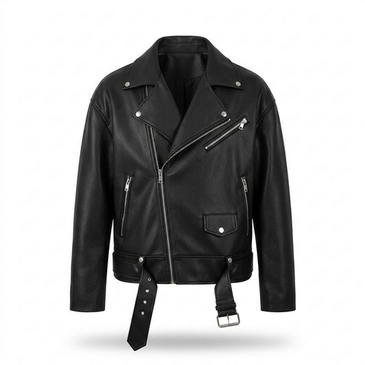 Lederjacken Outlet24 - Aomon | Asymmetrische Gegürtelte Lederjacke Unisex