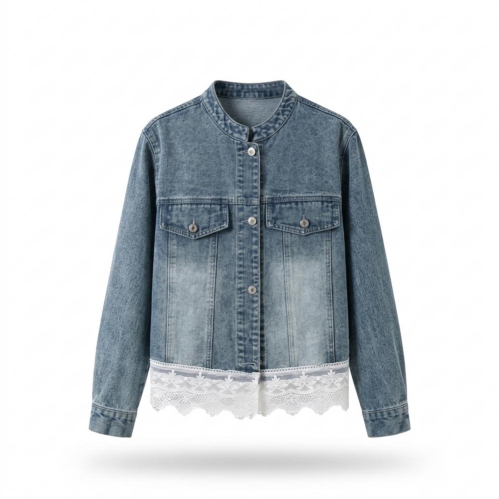 Lederjacken Outlet24 - Vafer | Kragenlos Spitzenbesetzt Jacke Damen